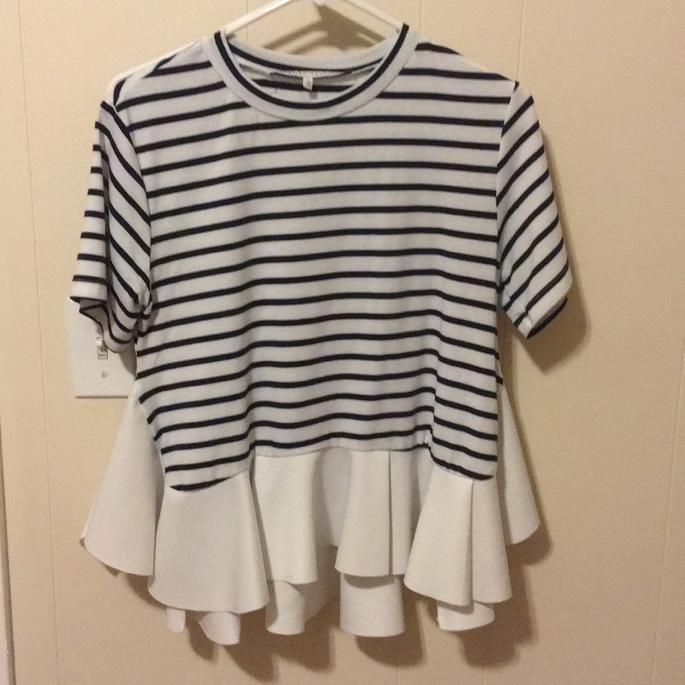 English Factory Navy and White Striped Short Sleeve Top